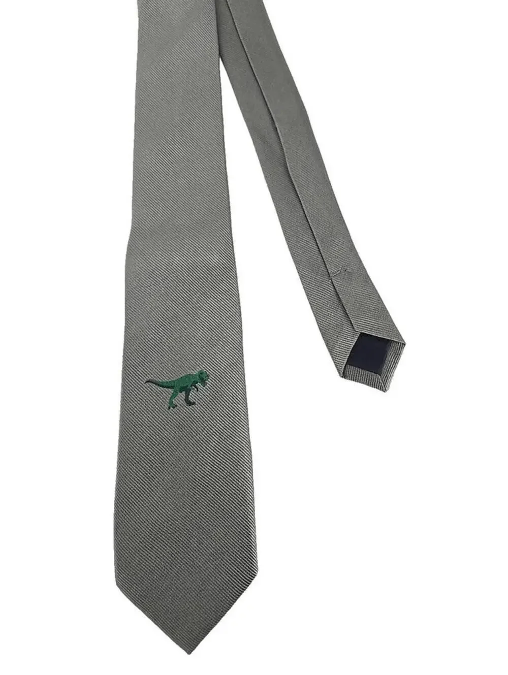 J.Crew Crewcuts Solid Gray Dino Embroidered Neck Tie Silk 52